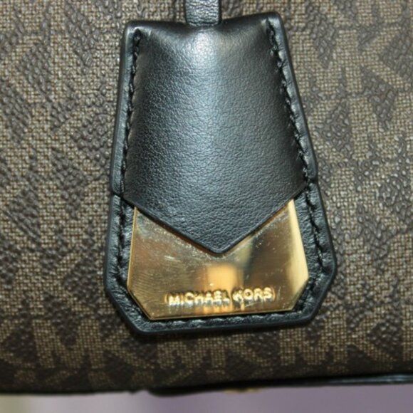 Michael Kors Brown MK Signature Satchel Tote w/ Black Leather Trim - Picture 11 of 15